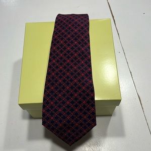 Vintage Yves Saint Laurent red and navy 100% silk tie